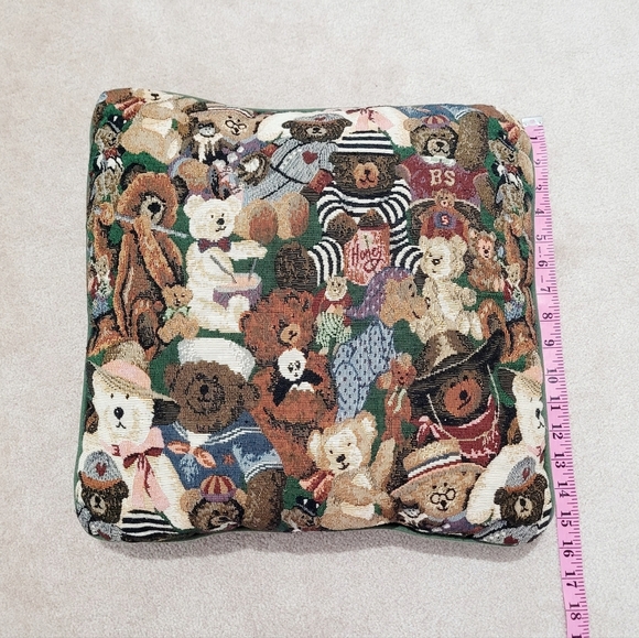 Vintage Teddy Bear Tapestry Throw Pillow 16"x16" Stuffed Cushion Whimsical - Picture 6 of 6